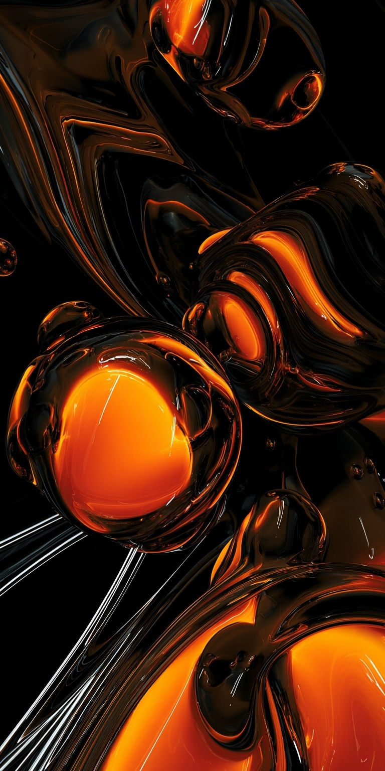 Abstract orange and black liquid forms
